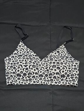Halloween Jack-o'-Lantern Print Bralette in Black & White